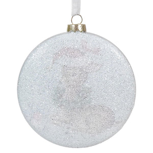 White glittery Christmas tree ornament ball.