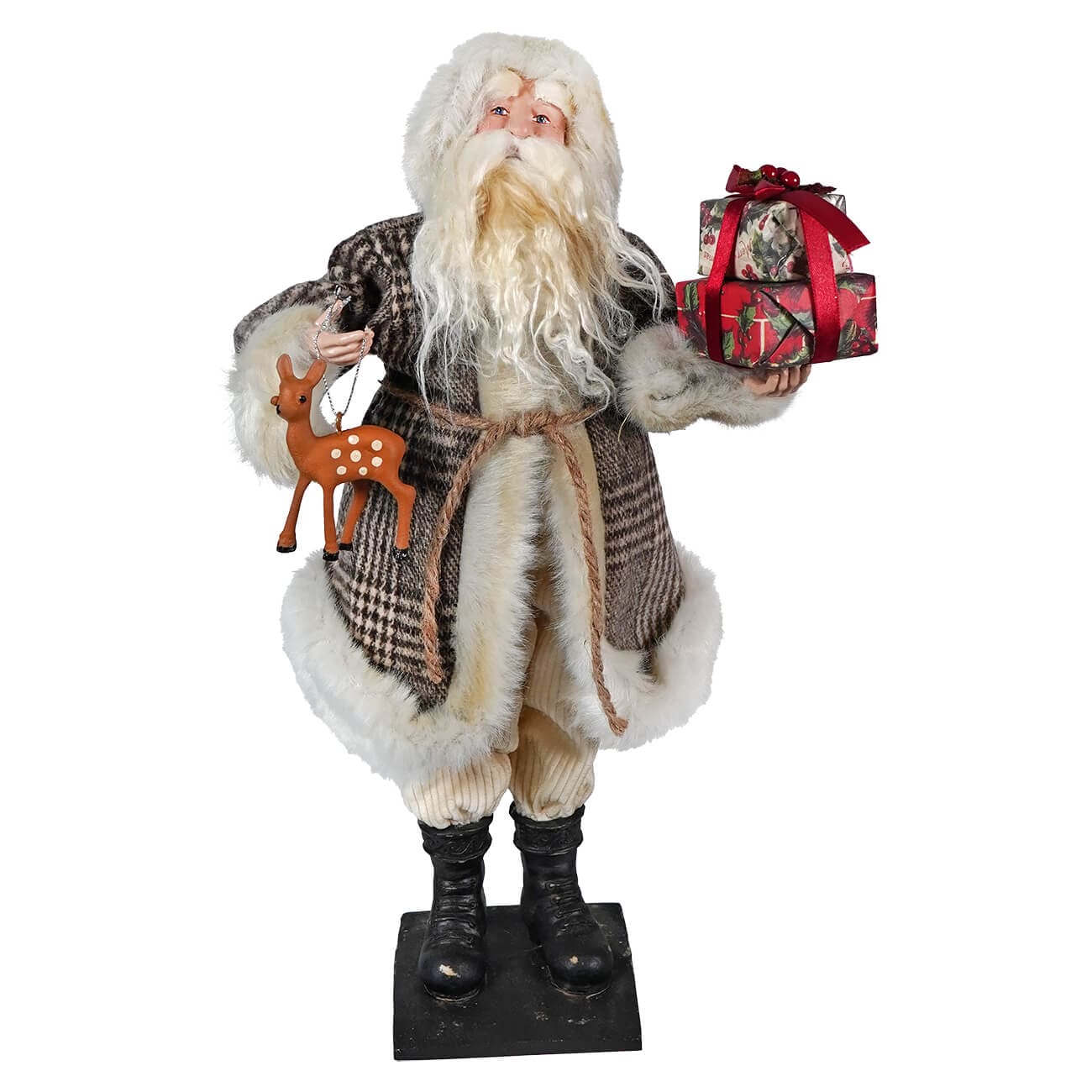 Brown Plaid Santa with Gifts - Christmas