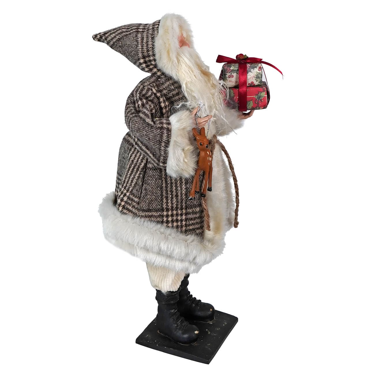 Brown Plaid Santa with Gifts - Christmas