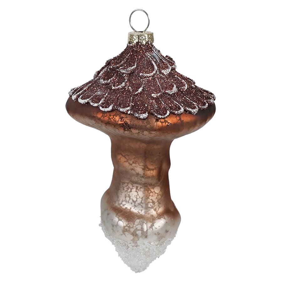 Brown Top Mercury Glass Mushroom Ornament - Ornaments