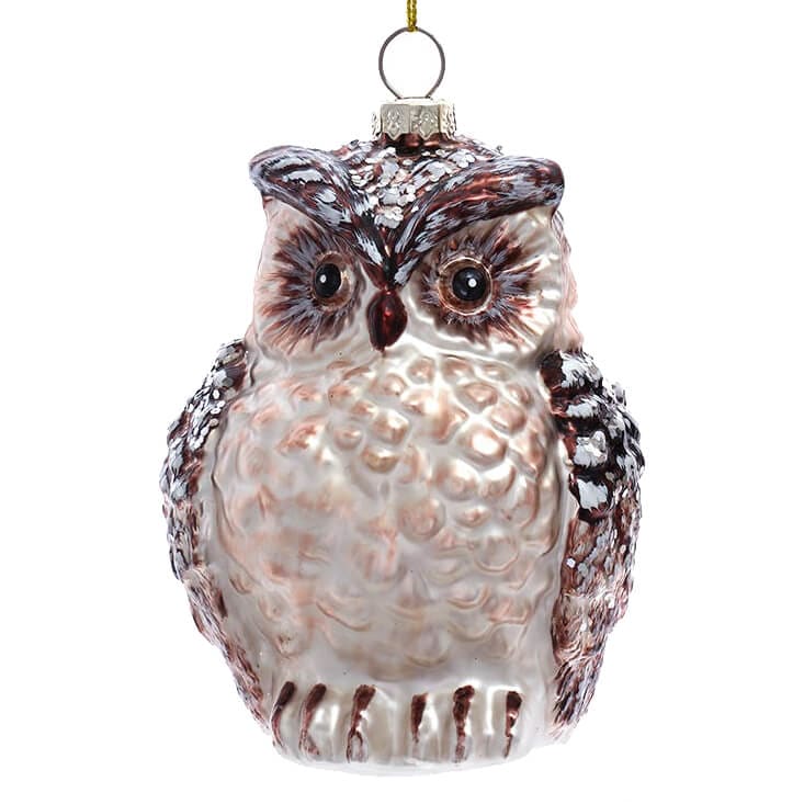 Brown & White Glass Owl Ornament - Ornaments