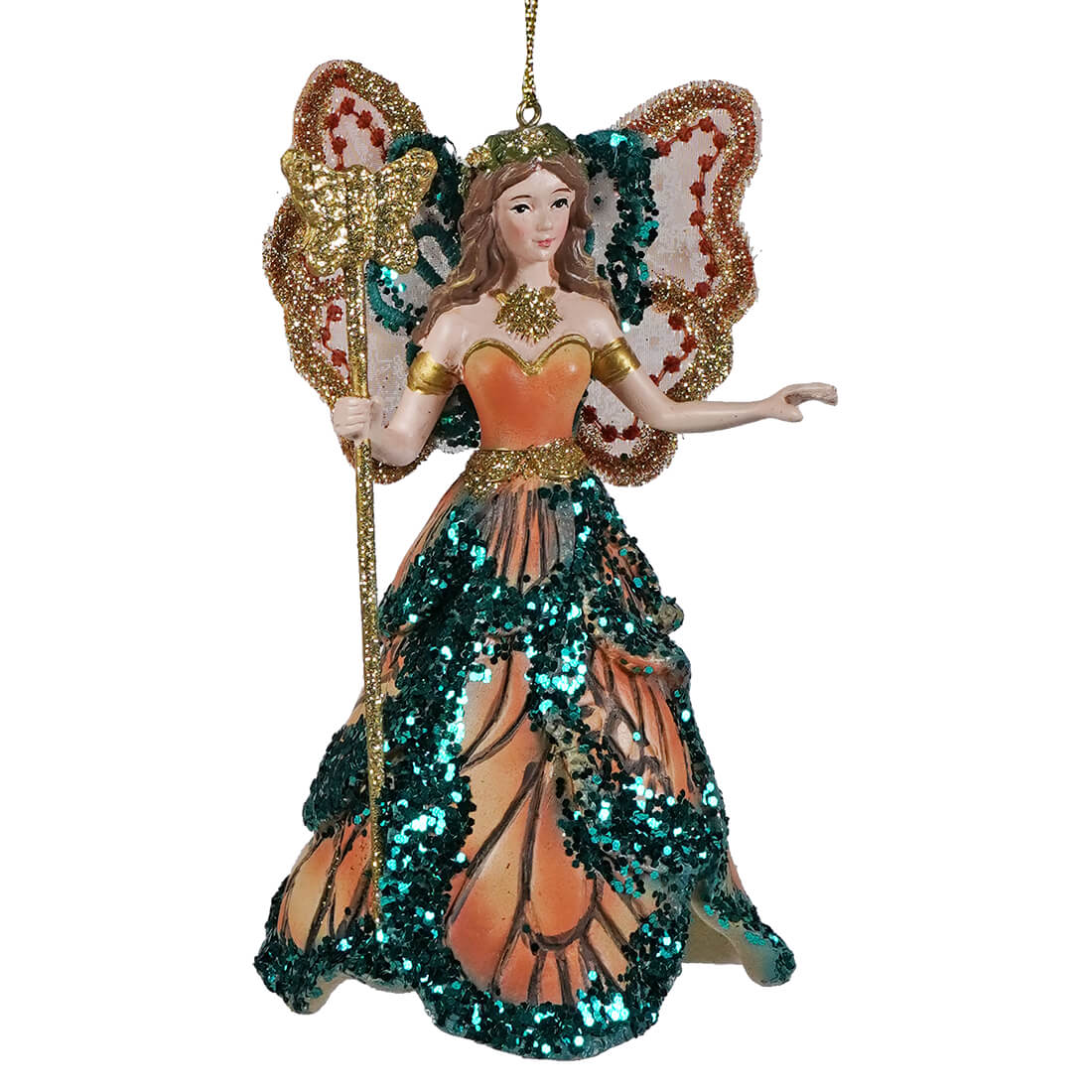 Brunette fairy queen ornament featuring a detailed fairy ornament design perfect as a spring or christmas tree ornament