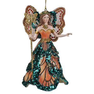 Brunette fairy queen ornament featuring a detailed fairy ornament design perfect as a spring or christmas tree ornament