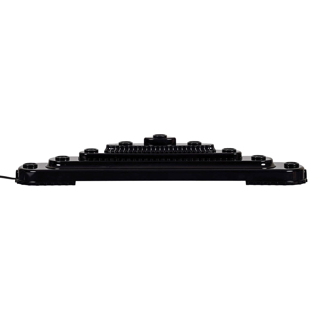 Black plastic bubble light candolier base with glossy finish and multiple circular led fixtures along its length