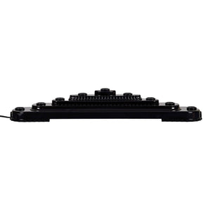 Black plastic bubble light candolier base with glossy finish and multiple circular led fixtures along its length