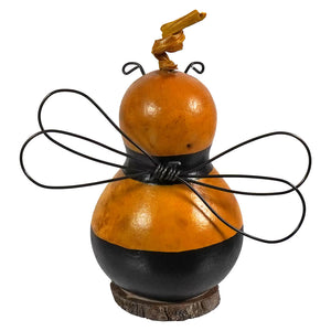 Bumble bee tiny hand-crafted gourd by Meadowbrooke Gourds Artisans painted orange and black with wire wings and antennae