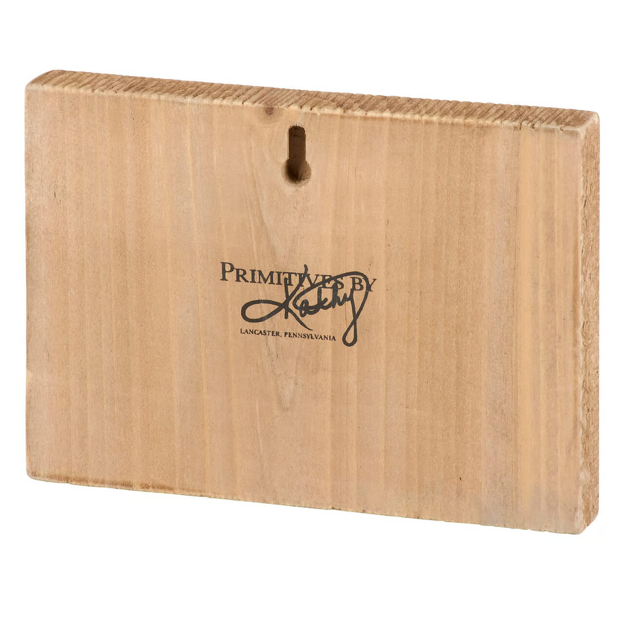 Light-colored wooden bunny love block sign with hanging hole and engraved primitives by kathy logo
