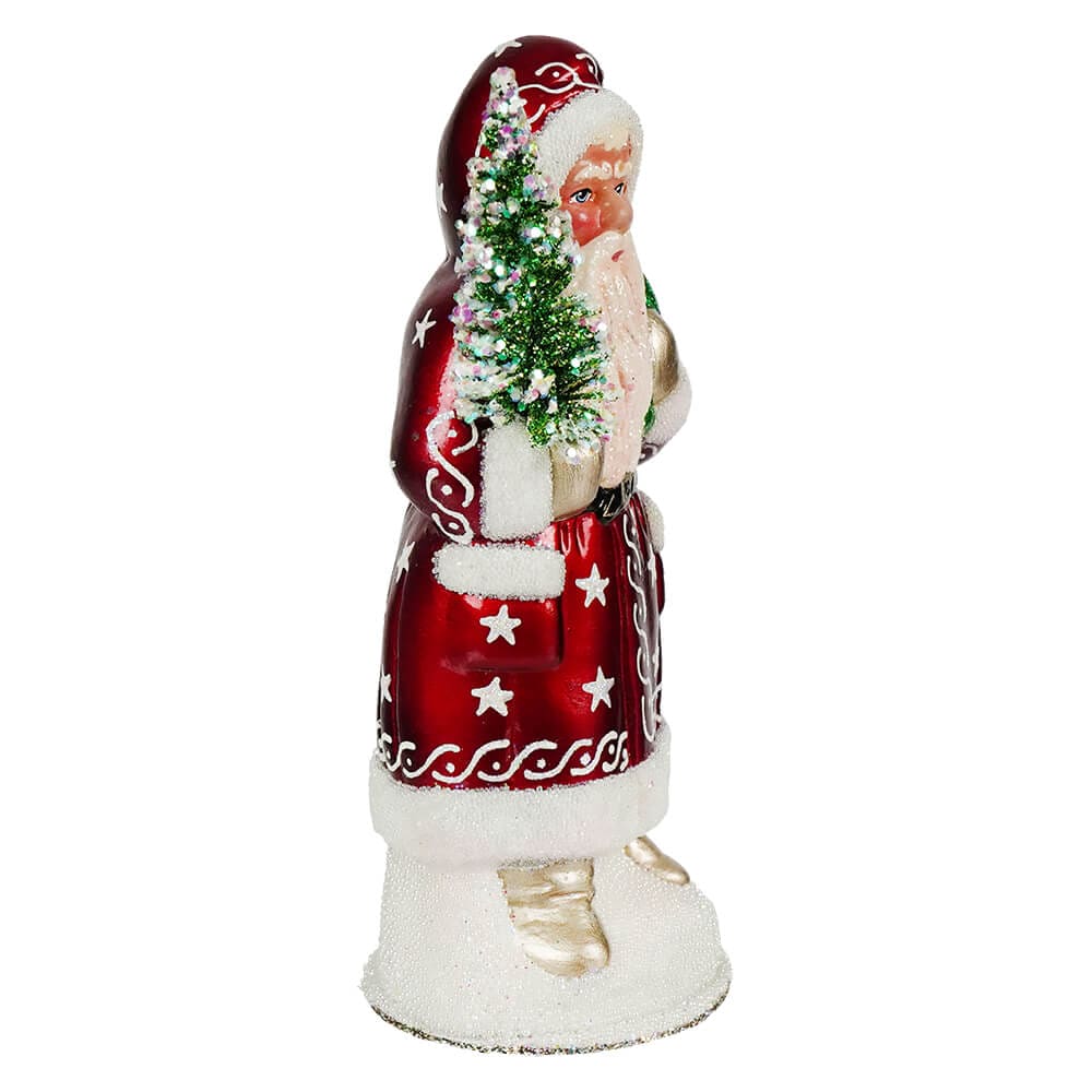 Burgundy White Santa Holding Green Sack