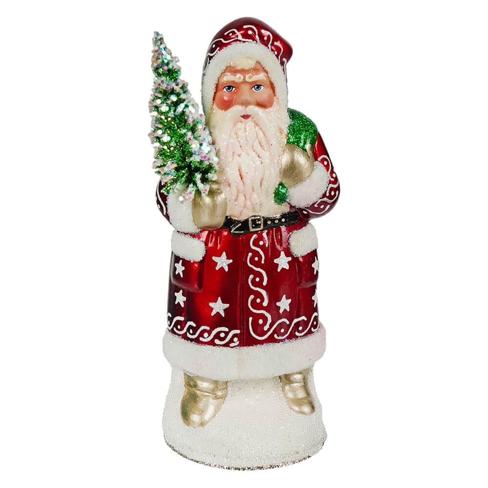 Burgundy White Santa Holding Green Sack