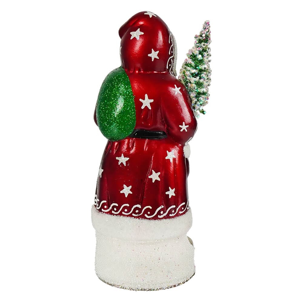 Burgundy White Santa Holding Green Sack