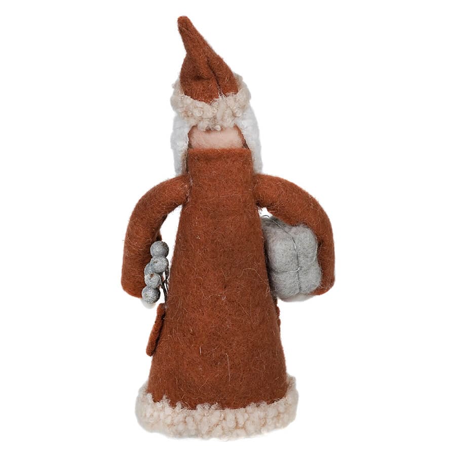 Burnt Red Wool Felt Santa With Embroidery