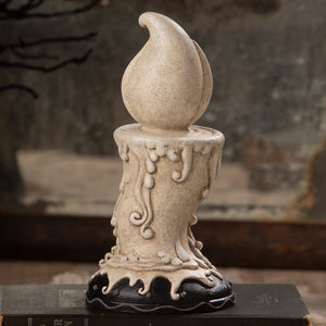 Antique-style candlestick gus and mourning rus with textured off-white wax body and black base perfect for johanna parker halloween decor
