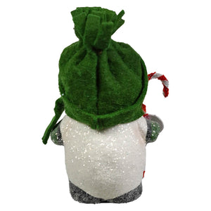 A festive green felt hat with a tied top and candy cane accent from bethany lowe designs snowboy collection