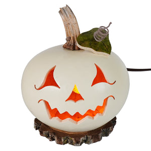 Illuminated white pumpkin decoration cannon lighted jack-o-lantern gourd with light cord by meadowbrooke gourds artisans for halloween lights and decor