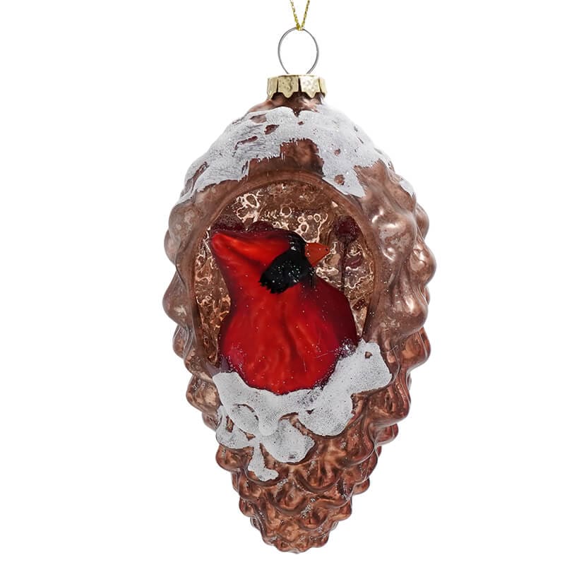 Cardinal in Pine Cone Ornament