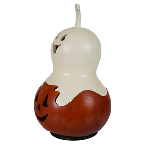 Casper miniature jack ghost gourd lantern cream-colored with carved pumpkin face and small stem on top
