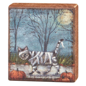 Cat Mummy Block Sign - Halloween
