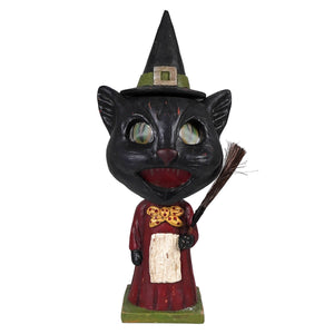 Halloween cats black catrina whisker witch figurine wearing a witch hat perfect for spooky decor