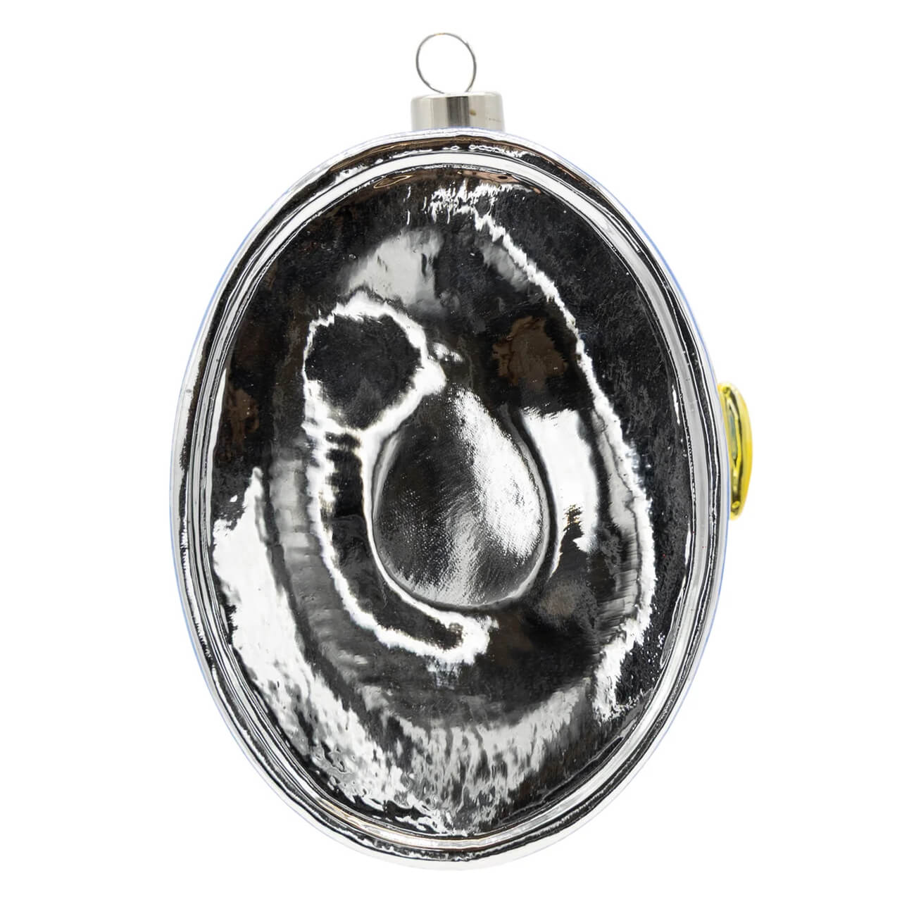 Silver oval caviar ornament with black and white abstract design and gold accent perfect for dessert and confectionery ornaments