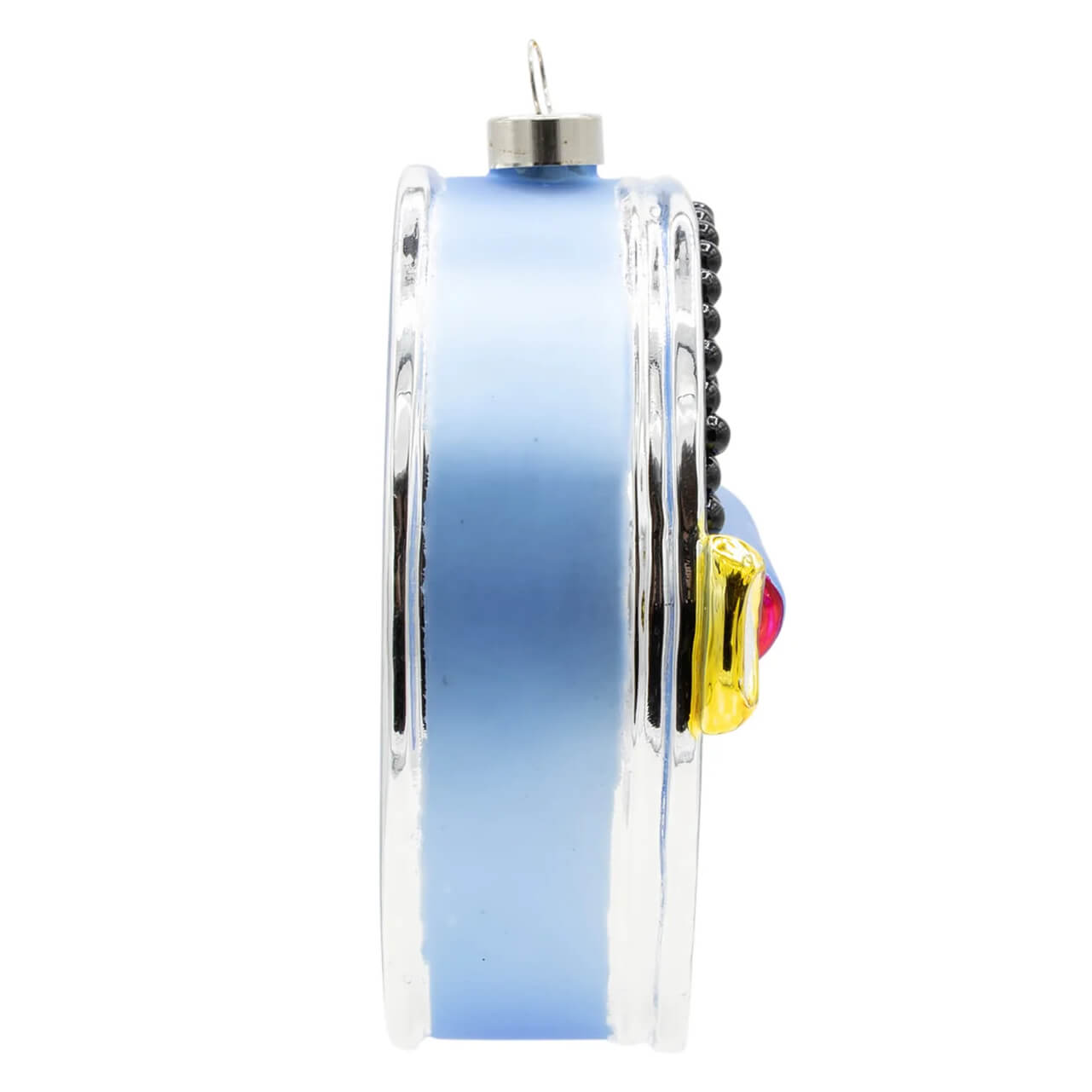 Caviar ornament translucent blue glass with silver rim and black beads perfect for food and drink ornaments