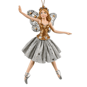 Celestial dancing gold and silver fairy ballerina ornament with star wings sequined bodice perfect kurt adler fringe ballerina ornament