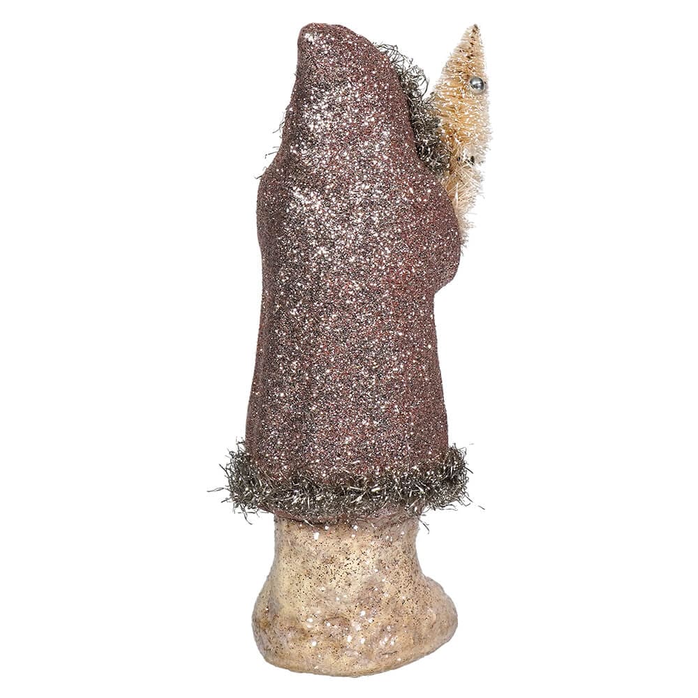 Champagne Santa Holding Bottle Brush Tree