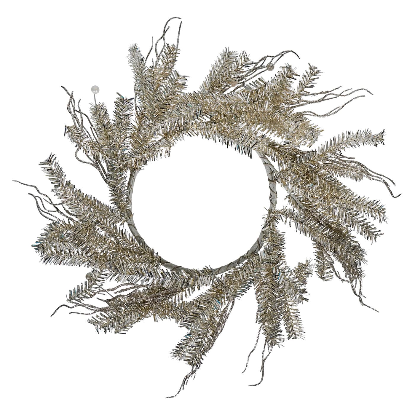 Champagne Tinsel Twig & Pearl Wreath - Christmas