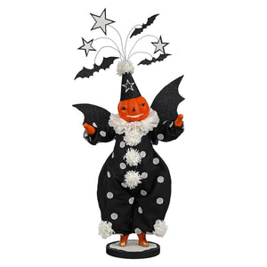 A festive summerween raffle figurine by debra schoch featuring miss moon with an orange pumpkin head and bat wings