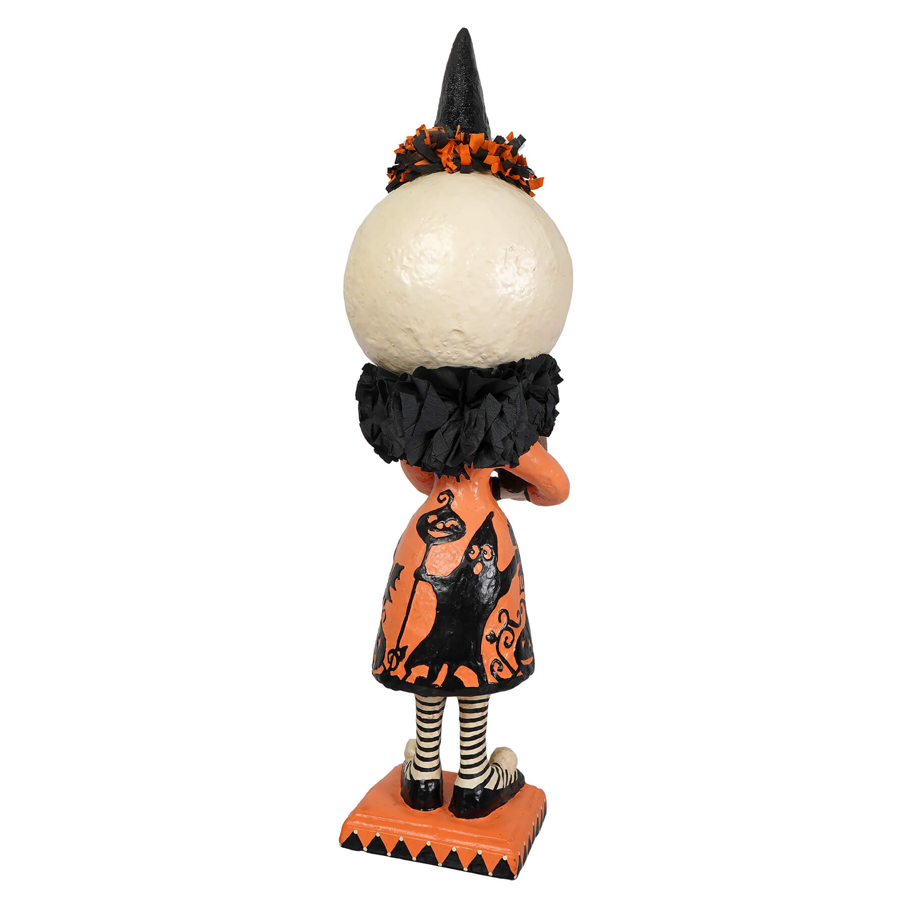 Miss moon whimsical halloween witch figurine with white textured head orange dress and black cat designs by bethany lowe halloween