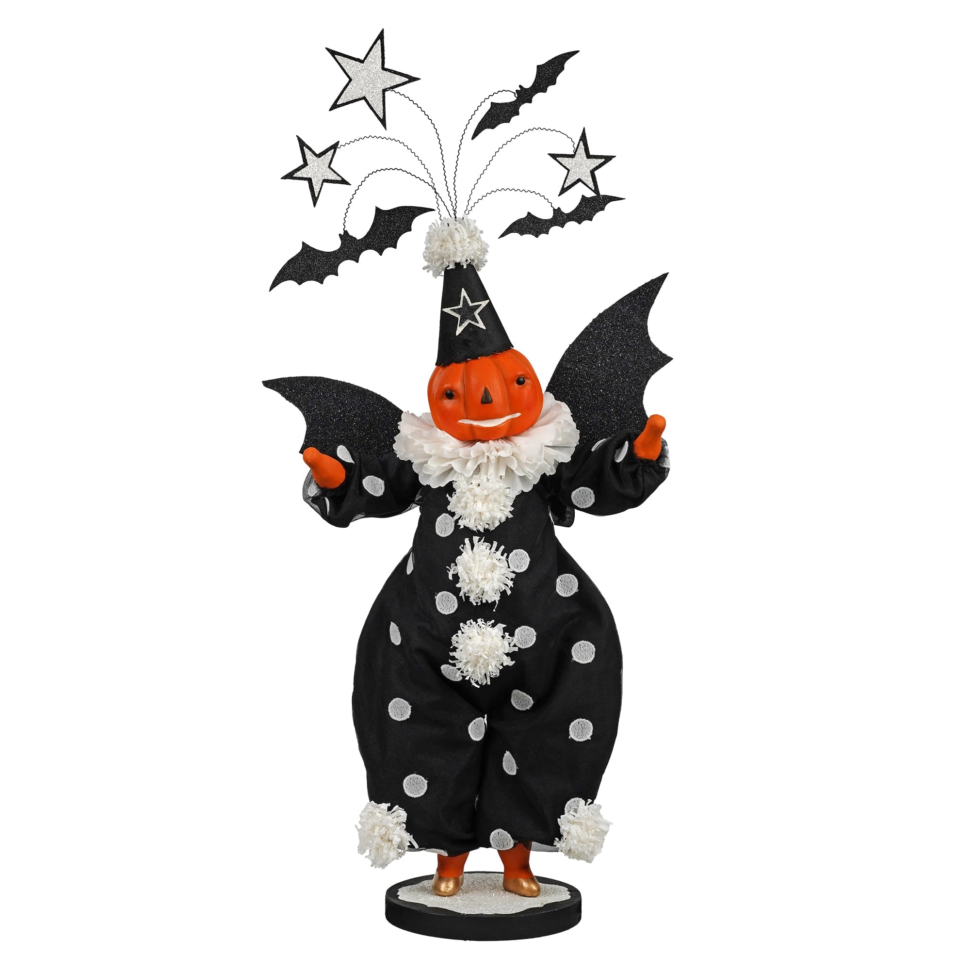 A festive summerween raffle figurine by debra schoch featuring miss moon with an orange pumpkin head and bat wings
