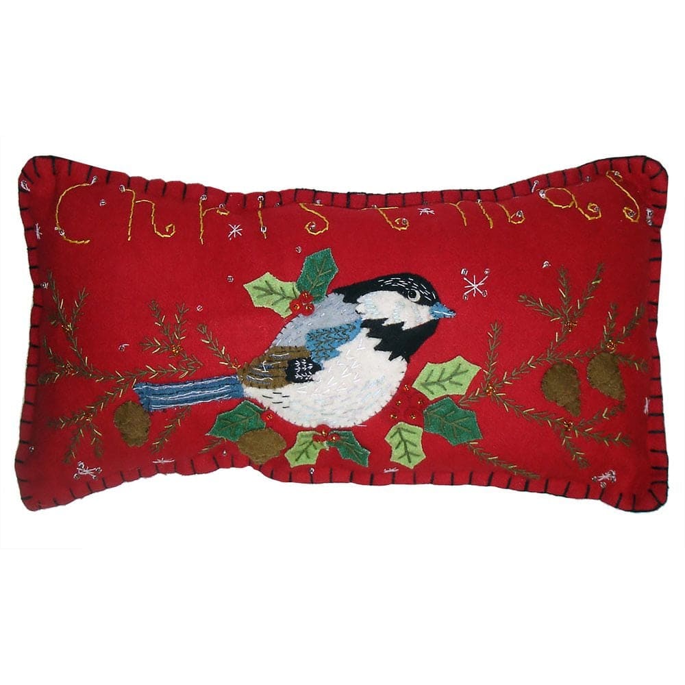 Chickadee In Holly Pillow