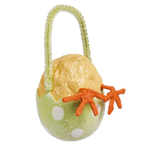 Bethany lowe chick tail ornament a light green egg with white polka dots and a yellow chick for easter eggs and decorative grass