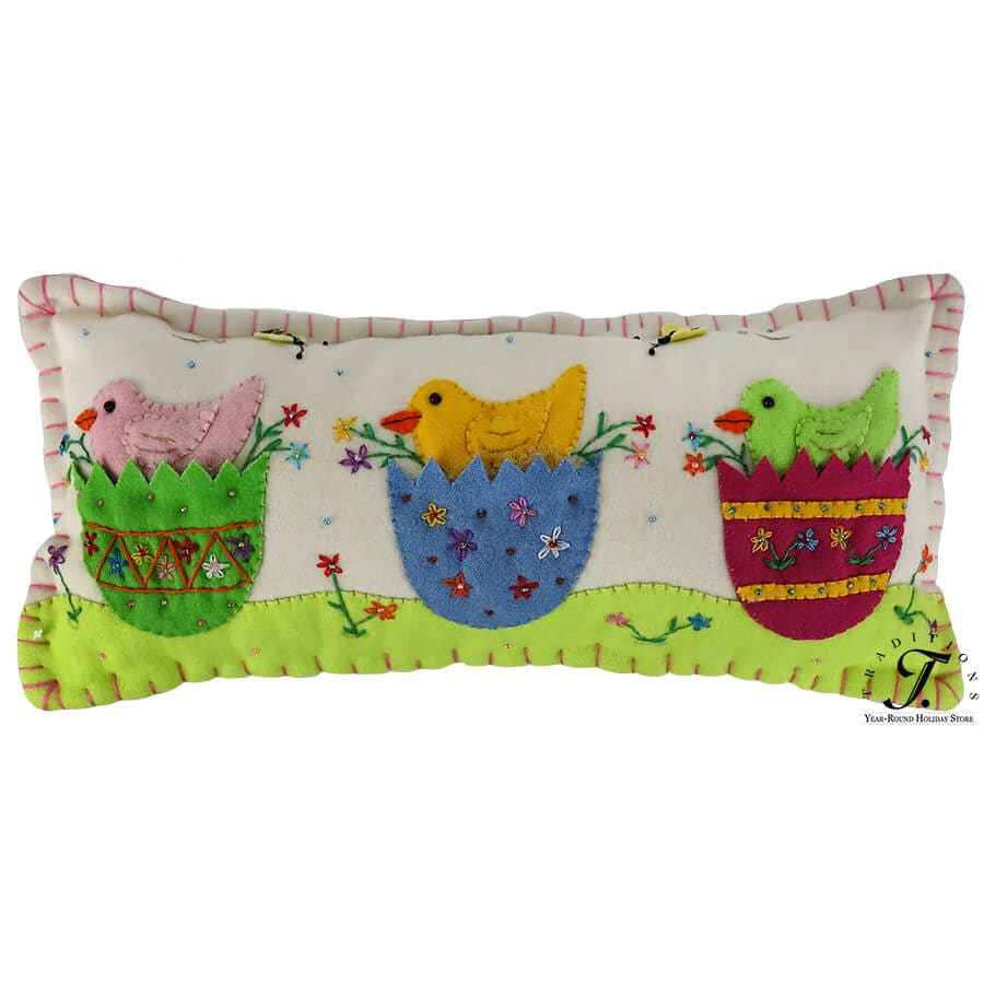 Chicks In Egg Cups Pillow