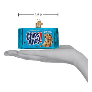 Blue packaged chips ahoy original chocolate chip cookie christmas glass ornament for food and drink ornaments