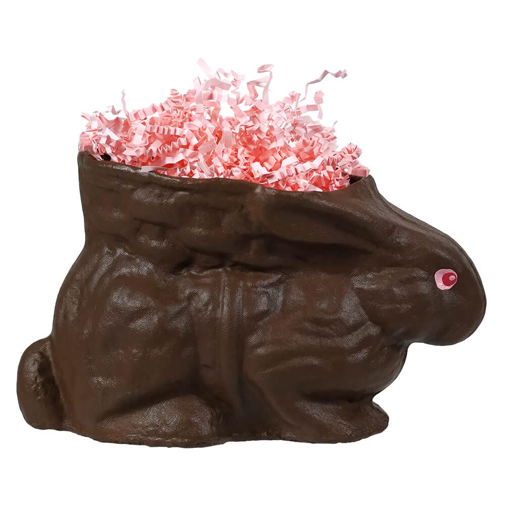 Chocolate Basket Bunny With Pink Paper - Easter