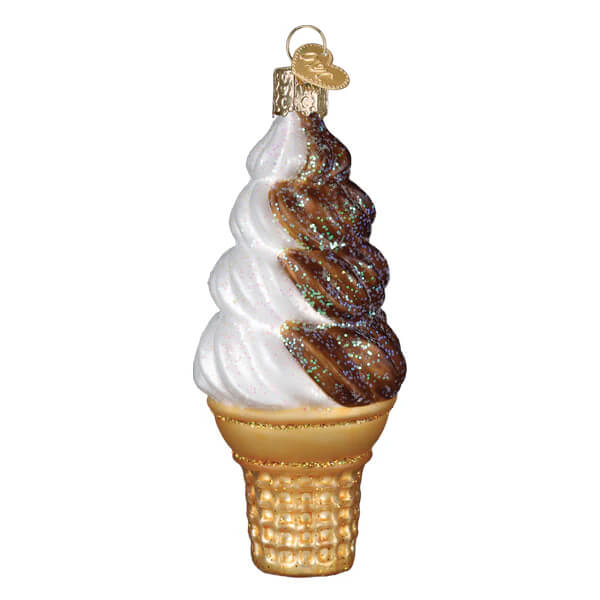 Chocolate swirl soft serve ice cream ornament with creamy swirl design perfect as a fun food ornament