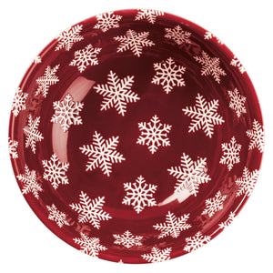 Glossy red ceramic christmas bowl with white snowflake pattern perfect for your christmas bowl set