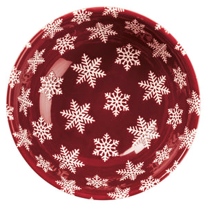 Glossy red ceramic christmas bowl with white snowflake pattern perfect for your christmas bowl set