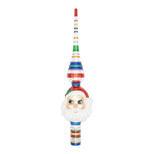 Festive fete santa glass christmas tree topper with smiling santa face and colorful rainbow spire by christopher radko