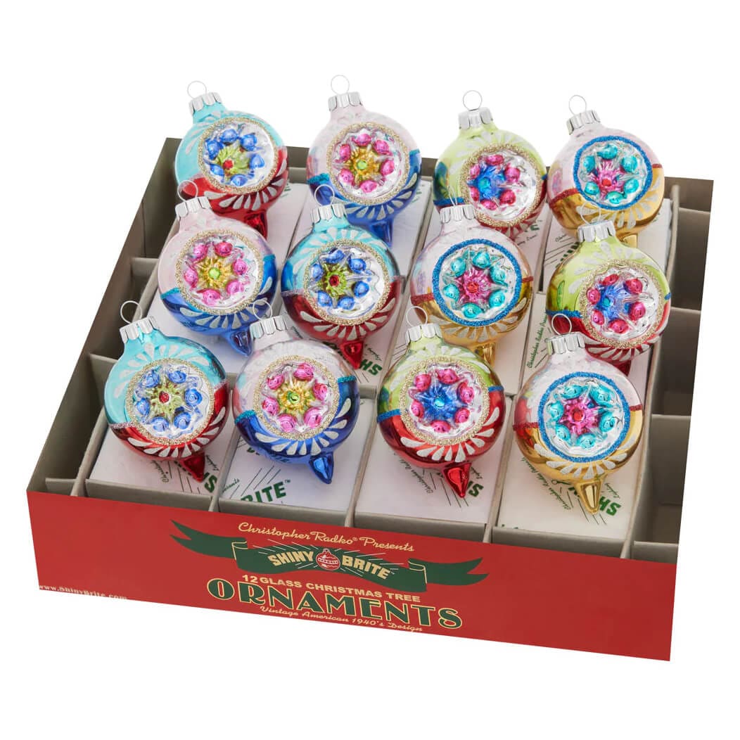 Christmas Confetti Decorated Reflector Tulip Ornaments Set/12 - Ornaments