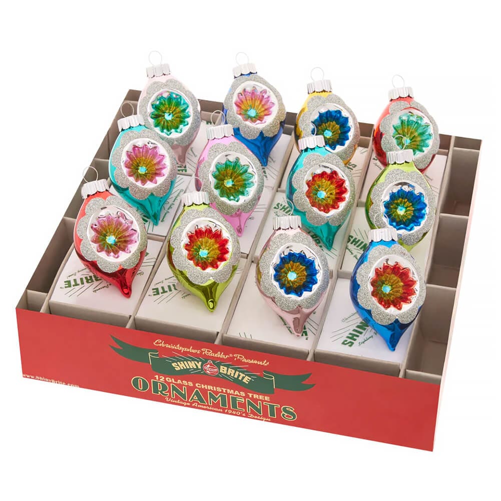 Christmas Confetti Decorated Reflector Tulip Ornaments Set/12 - Ornaments