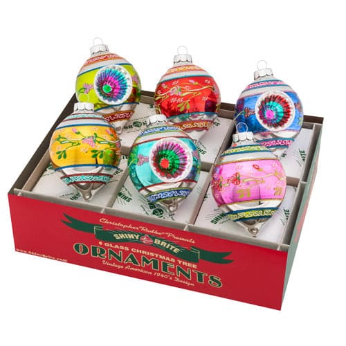 Christmas Confetti Decorated Reflector Tulip Ornaments Set/6