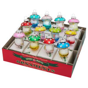 Christmas Confetti Glittered Multicolored Mushroom Ornaments Set/12 - Ornaments