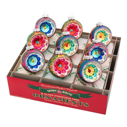 Christmas Confetti Reflector Round Ornaments Set/9