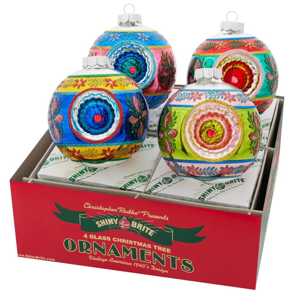 Christmas Confetti Round Reflector Indent Ornaments Set/4 - Ornaments