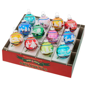 Christmas Confetti Signature Flocked Round Ornaments Set/12 - Ornaments