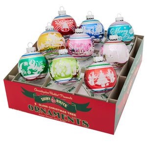 Christmas Confetti Signature Flocked Round Ornaments Set/9 - Ornaments