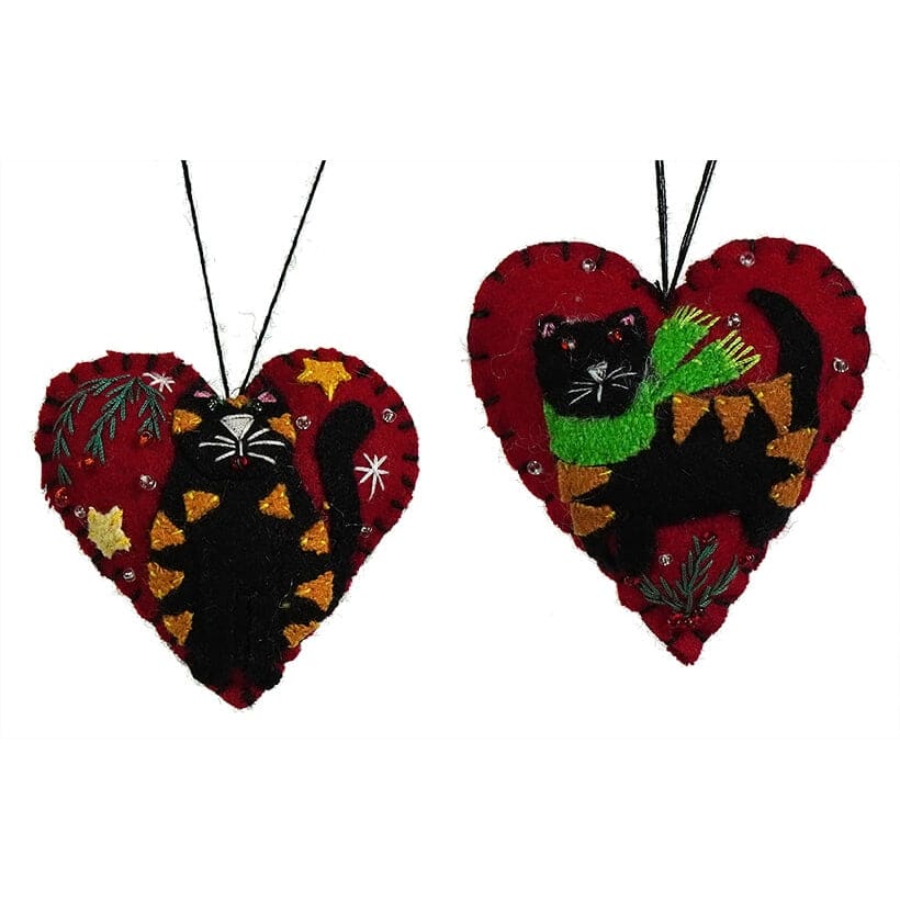 Christmas Kitties on Hearts Ornaments Set/2