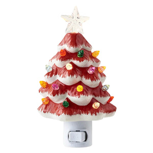 Red and white ceramic christmas tree night light with colorful bulbs and clear star topper for christmas night lights