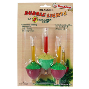Three classic bubble lights c-7 replacment bulbs in red green and purple clear glass for ul1002 set